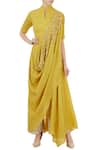 Buy_Shruti Ranka_Yellow Draped Anarkali Set For Women_at_Aza_Fashions