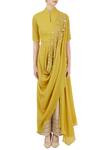Shop_Shruti Ranka_Yellow Draped Anarkali Set For Women_Online_at_Aza_Fashions