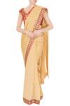 Buy Aharin India Gold Silk, Crepe Leaf Neck Saree With Embroidered Blouse at Aza Fashions Buy_Aharin India_Gold Silk, Crepe Leaf Neck Saree With Embroidered Blouse _at_Aza_Fashions