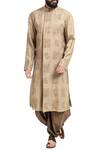 Buy_Poonam Kasera_Beige Linen Embroidered Paisley Motifs Kurta And Churidar_at_Aza_Fashions