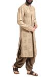 Poonam Kasera_Beige Linen Embroidered Paisley Motifs Kurta And Churidar_Online_at_Aza_Fashions