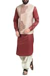 Buy_Poonam Kasera_Pink Muga Embroidered Nehru Jacket And Kurta Set  _at_Aza_Fashions