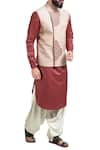 Poonam Kasera_Pink Muga Embroidered Nehru Jacket And Kurta Set  _Online_at_Aza_Fashions