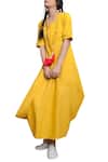 Buy_Bohame_Yellow Cotton Plain Round Asymmetric Dress For Women_at_Aza_Fashions