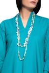 Bohame_Blue Cambric Plain V Neck Bell Sleeve Dress For Women_Online_at_Aza_Fashions