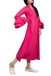 Bohame_Pink Cambric V Neck Midi Dress For Women_Online_at_Aza_Fashions