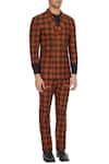 Paresh Lamba Signatures_Brown Two-piece Checkered Suit_Online_at_Aza_Fashions