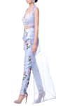 Shop_Mahima Mahajan_Blue Organza Printed Floral Bustier Sweetheart Neck Sheer Jacket And Pant Set _at_Aza_Fashions