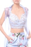 Mahima Mahajan_Blue Organza Printed Floral Bustier Sweetheart Neck Sheer Jacket And Pant Set _Online_at_Aza_Fashions