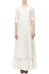 Buy_Samant Chauhan_Off White Cotton Silk Embroidered Thread Work Round Kurta _at_Aza_Fashions