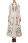 Buy_Samant Chauhan_White Cotton Silk Embroidered Floral Mandarin Collar Dress For Women_at_Aza_Fashions