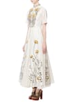Samant Chauhan_White Cotton Silk Embroidered Floral Mandarin Collar Dress For Women_Online_at_Aza_Fashions