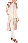 Buy_Samant Chauhan_Beige Cotton Silk Shirt Collar Asymmetric Kurta And Pant Set For Women_at_Aza_Fashions