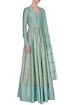 Neha Khullar_Blue Chanderi Silk Printed Foil Round Anarkali Set _Online_at_Aza_Fashions
