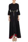 Shop_Desert Shine by Sulochana Jangir_Black Floral Hand And Machine Embroidered Kurta With Center Slit For Women_Online_at_Aza_Fashions