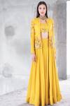 Shop_Prathyusha Garimella_Yellow Embroidered Jacket And Lehenga Set _at_Aza_Fashions