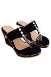 Buy_NIDHI BHANDARI_Blue Embroidered Kolhapuri Wedges _at_Aza_Fashions
