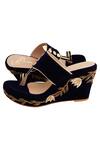 Shop_NIDHI BHANDARI_Blue Embroidered Kolhapuri Wedges _at_Aza_Fashions