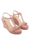 Buy_Nidhi Bhandari_Pink Sequins Embellished T-strap Wedges _at_Aza_Fashions