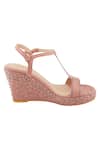 Nidhi Bhandari_Pink Sequins Embellished T-strap Wedges _Online_at_Aza_Fashions