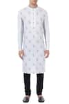 Shop_Vivek Karunakaran_White Cotton Linen Printed Kurta  _Online_at_Aza_Fashions