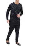 Buy_Vivek Karunakaran_Black Poplin Printed Short Kurta _at_Aza_Fashions