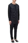 Vivek Karunakaran_Black Poplin Printed Short Kurta _Online_at_Aza_Fashions