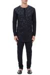 Shop_Vivek Karunakaran_Black Poplin Printed Short Kurta _Online_at_Aza_Fashions