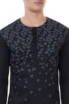 Vivek Karunakaran_Black Poplin Printed Short Kurta _at_Aza_Fashions