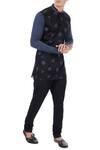 Buy_Vivek Karunakaran_Black Poplin Printed Short Kurta _at_Aza_Fashions