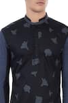 Vivek Karunakaran_Black Poplin Printed Short Kurta _at_Aza_Fashions