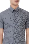 Vivek Karunakaran_Grey Poplin Printed Shirt  _at_Aza_Fashions