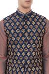 Vivek Karunakaran_Blue Poly Raw Silk Embroidered Bundi _at_Aza_Fashions