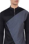 Vivek Karunakaran_Black Poplin Asymmetric Color Block Shirt_at_Aza_Fashions