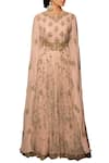 Buy_Garo_Pink Tulle Net Embroidered Bead Round Neck Cape Sleeve Gown  _at_Aza_Fashions