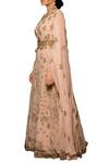 Shop_Garo_Pink Tulle Net Embroidered Bead Round Neck Cape Sleeve Gown  _at_Aza_Fashions