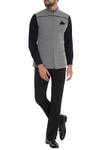 Buy_Bubber Couture_Grey Leather, Premium Shirting Fabric Checkered Bundi _at_Aza_Fashions