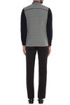 Shop_Bubber Couture_Grey Leather, Premium Shirting Fabric Checkered Bundi _at_Aza_Fashions