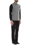 Bubber Couture_Grey Leather, Premium Shirting Fabric Checkered Bundi _Online_at_Aza_Fashions
