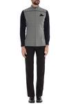 Shop_Bubber Couture_Grey Leather, Premium Shirting Fabric Checkered Bundi _Online_at_Aza_Fashions