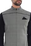 Bubber Couture_Grey Leather, Premium Shirting Fabric Checkered Bundi _at_Aza_Fashions