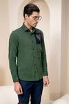 Abkasa Green Cotton Patchwork Embroidered Corduroy Shirt Online at Aza Fashions Abkasa_Green Cotton Patchwork Embroidered Corduroy Shirt_Online_at_Aza_Fashions