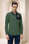 Buy Abkasa Green Cotton Patchwork Embroidered Corduroy Shirt Online at Aza Fashions Buy_Abkasa_Green Cotton Patchwork Embroidered Corduroy Shirt_Online_at_Aza_Fashions