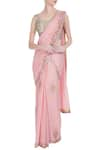 Buy_Rajat & Shraddha_Pink Georgette Embroidered Rose Pre-draped Saree With Sequin Blouse  _at_Aza_Fashions