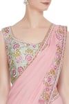 Buy_Rajat & Shraddha_Pink Georgette Embroidered Rose Pre-draped Saree With Sequin Blouse  _Online_at_Aza_Fashions