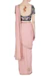 Shop_Rajat & Shraddha_Blue Georgette Pink Rose Pre-draped Saree With Floral Blouse  _at_Aza_Fashions