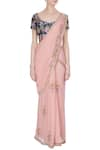 Rajat & Shraddha_Blue Georgette Pink Rose Pre-draped Saree With Floral Blouse  _Online_at_Aza_Fashions