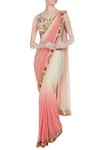 Buy_Rajat & Shraddha_White Leaf Neck Pre Draped Saree With Blouse  _at_Aza_Fashions