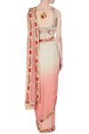 Shop_Rajat & Shraddha_White Leaf Neck Pre Draped Saree With Blouse  _at_Aza_Fashions