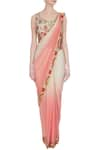 Rajat & Shraddha_White Leaf Neck Pre Draped Saree With Blouse  _Online_at_Aza_Fashions